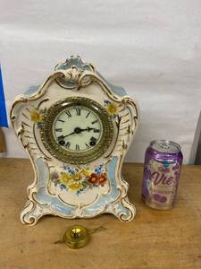 Royal Bonn La Bonita Porcelain Mantel Clock Floral Blue White Case