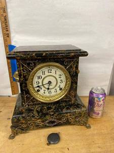 Seth Thomas Adamantine Mantel Clock Black Marbled Case Untested