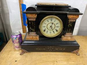 Seth Thomas Antique Mantel Clock Black Adamantine Case Approx. 12in