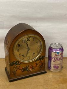 Gilbert 1807 Vintage Mantel Clock Painted Floral Arch Case Untested