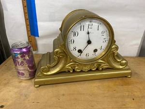 Seth Thomas Mantel Clock Ornate Gilt Metal Case Approx. 11in Untested