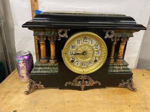 Seth Thomas Adamantine Mantel Clock Faux Marble Case Approx 19in