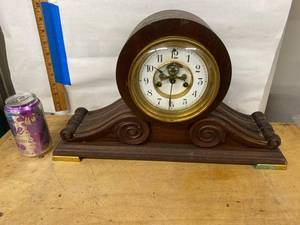 Waterbury Mantel Clock Open Escapement Wood Shelf Clock Approx 16in