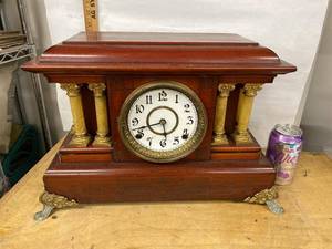 Seth Thomas Adamantine Mantel Clock Faux Wood Column Case Untested