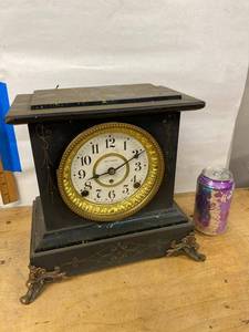 Seth Thomas Adamantine Mantel Clock Black Case Brass Feet Untested