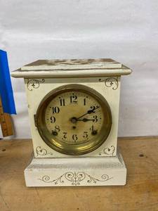 Seth Thomas Antique Mantel Clock White Decorated Case Untested