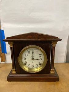 Seth Thomas Mantel Clock Wood Column Case Approx. 12in Tall Untested