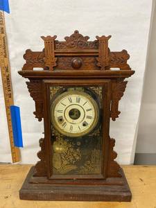 Antique Gingerbread Parlor Shelf Clock Walnut Case Approx 21in Fair
