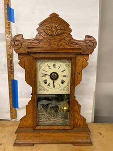 Seth Thomas 298B Oak Gingerbread Shelf Clock approx 26in Untested