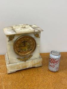 Ansonia Mantel Clock White Onyx Case Brass Dial Untested Antique