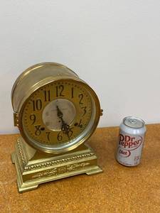 Seth Thomas Antique Mantel Clock Brass Tone Round Case See Photos