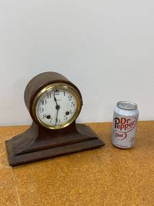 Ansonia Mantel Clock Wood Tambour Case Brass Bezel Vintage