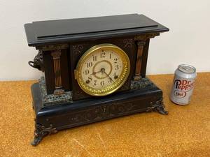 Seth Thomas Mantel Shelf Clock Black Case Onyx Trim Approx 16in