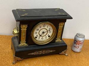 Seth Thomas Adamantine Mantel Clock Black Case Untested Antique