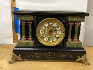 Seth Thomas Adamantine Mantel Clock Black Green Case Untested