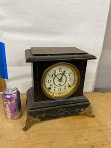 Seth Thomas Adamantine Mantel Clock Black Case Antique Untested