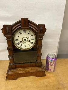 Antique Wooden Mantel Clock Roman Dial Glass Door Pendulum Untested