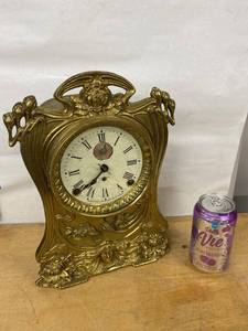 Seth Thomas Art Nouveau Mantel Clock Figural Metal Case Untested