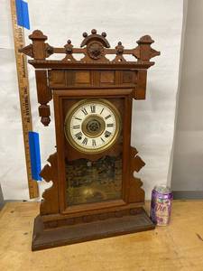 Antique Victorian Gingerbread Shelf Clock Walnut Case Approx 24in