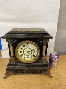 Seth Thomas Adamantine Mantel Clock Black Case Approx. Antique