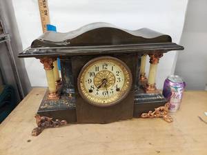 Seth Thomas Adamantine Mantel Clock w Key Pendulum Antique
