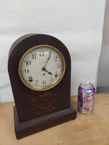 Seth Thomas Tambour Mantel Clock Wood Case Mechanical Vintage