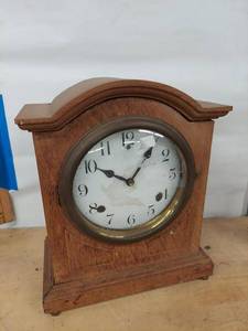 Antique Wooden Mantel Clock Wind Up Brass Bezel Untested Decor