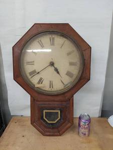 Antique Octagon Drop Wall Clock Wooden Case Pendulum See Photos