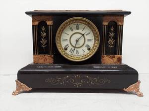 Seth Thomas Antique Mantel Clock Black Case Roman Dial Approx 14in