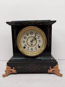 Seth Thomas Mantel Clock Black Adamantine Case Approx. 14in