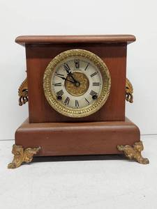 Sessions antique mantel clock walnut case brass trim untested
