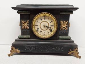 Seth Thomas Adamantine Mantel Clock Black Case Gilt Trim Untested