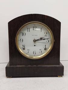 Seth Thomas Wooden Mantel Clock Brass Bezel Arch Top Vintage Case