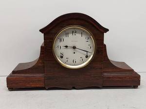 Seth Thomas Tambour Mantel Clock Dark Wood Mechanical Shelf Clock