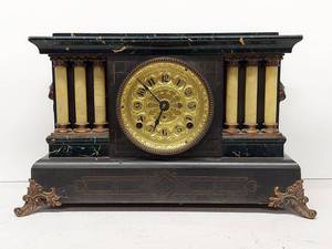 Seth Thomas Adamantine Mantel Clock Faux Marble Columns Untested