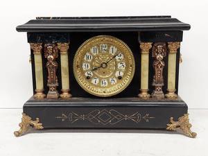 Seth Thomas Antique Mantel Clock Black Adamantine Ornate Case