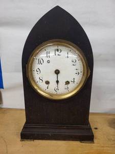 Vintage Wood Mantel Clock With Brass Dial