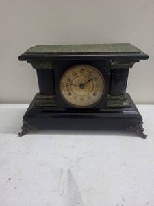 Ornate Mantel Clock With Brass Dial & Movement