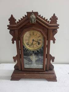 Wood Mantel Clock With Liberty Panel