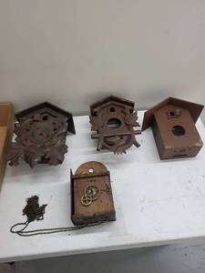 Antique Cuckoo Clock Cases, Movement & Chains Mixed Lot