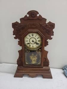 Ornate Wooden Wall Clock With Glass Door
