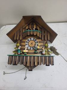 Wooden Cuckoo Clock With Dancers & Musicians