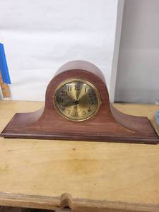 Sessions Tambour Mantel Clock Wood Case Brass Dial Striking