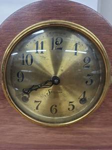 Sessions Tambour Mantel Clock Wood Case Brass Dial Striking