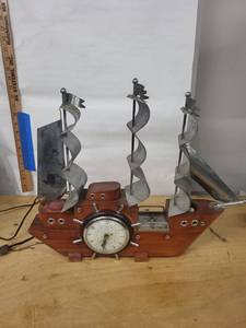 United Nautical Ship Electric Mantel Clock Mid Century Wood Metal