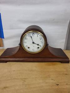 New Haven Tambour Mantel Clock Wood Case Brass Bezel Fair Cond