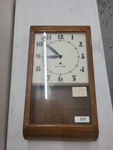 Seth Thomas Oak Wall Clock Art Deco Dial Glass Door Vintage