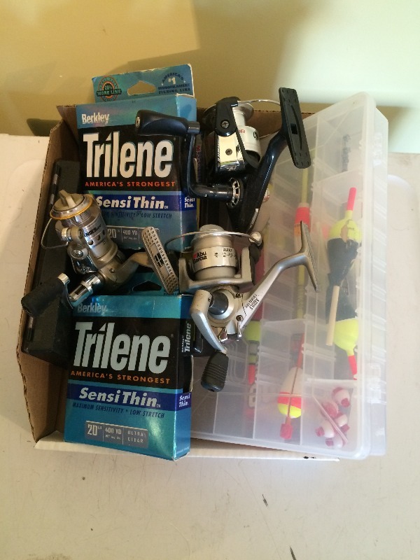 Fishing Lures, Reels, New 20# fishing line, Misc