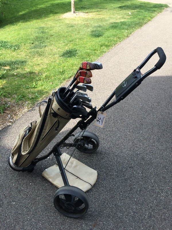 Complete Golf Club Set and Cart  includes 8 irons, 1 putter, 4 drivers