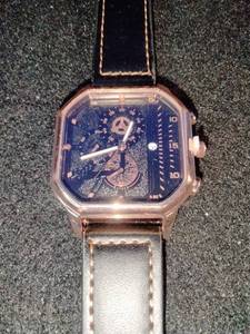 Brand New mens octagonalsquare quartz chronograph watch, heavily stylized with a mechanical or mecha textured dial aesthetic.